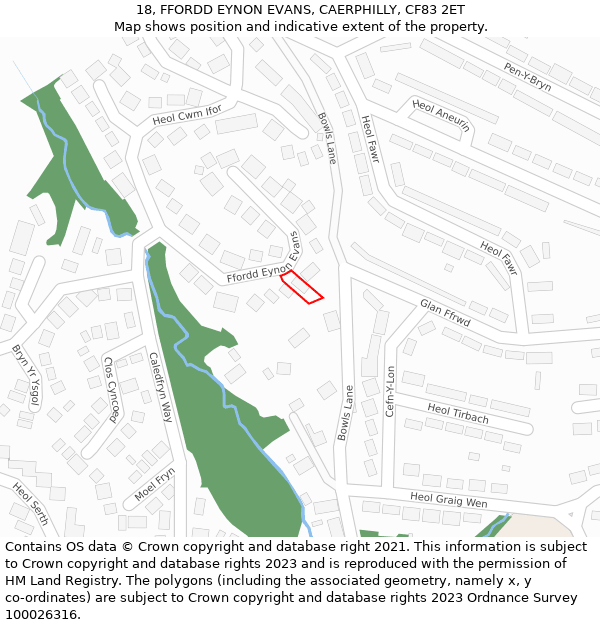 18, FFORDD EYNON EVANS, CAERPHILLY, CF83 2ET: Location map and indicative extent of plot