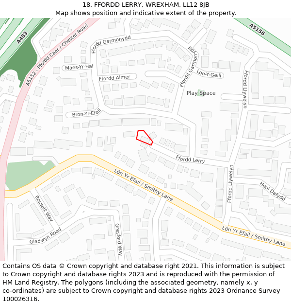 18, FFORDD LERRY, WREXHAM, LL12 8JB: Location map and indicative extent of plot