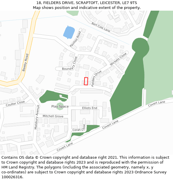 18, FIELDERS DRIVE, SCRAPTOFT, LEICESTER, LE7 9TS: Location map and indicative extent of plot