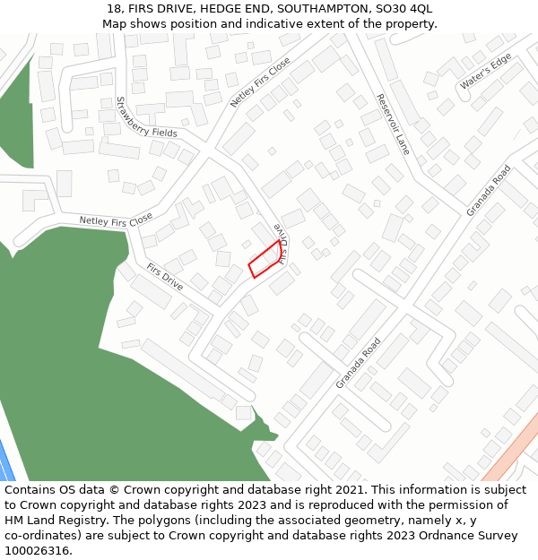 18, FIRS DRIVE, HEDGE END, SOUTHAMPTON, SO30 4QL: Location map and indicative extent of plot