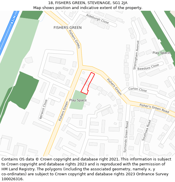 18, FISHERS GREEN, STEVENAGE, SG1 2JA: Location map and indicative extent of plot