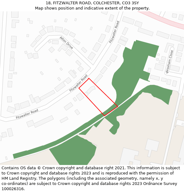 18, FITZWALTER ROAD, COLCHESTER, CO3 3SY: Location map and indicative extent of plot