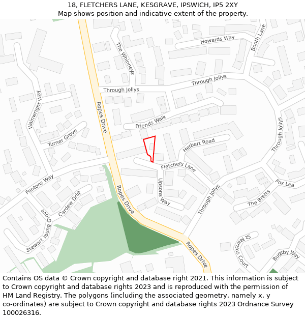 18, FLETCHERS LANE, KESGRAVE, IPSWICH, IP5 2XY: Location map and indicative extent of plot