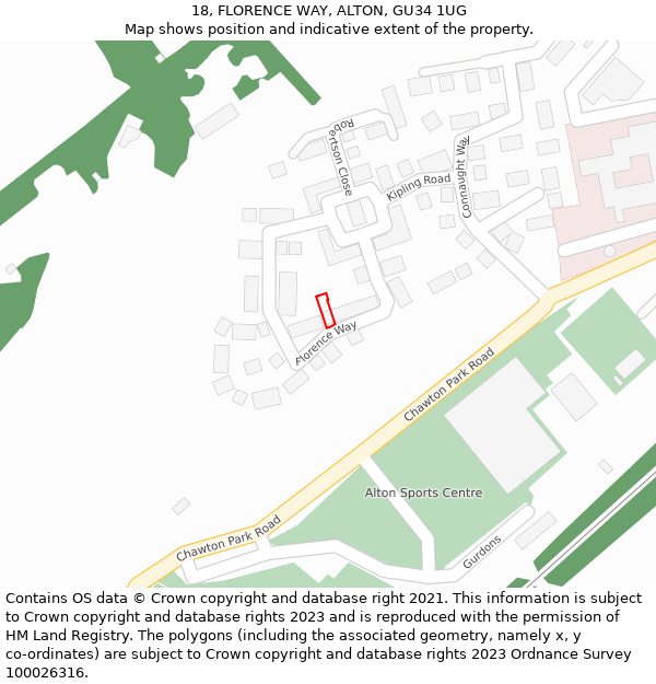 18, FLORENCE WAY, ALTON, GU34 1UG: Location map and indicative extent of plot