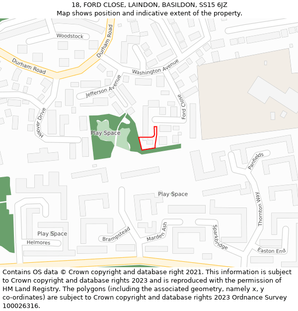 18, FORD CLOSE, LAINDON, BASILDON, SS15 6JZ: Location map and indicative extent of plot