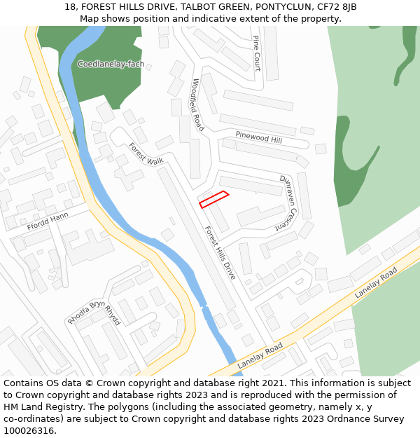 18, FOREST HILLS DRIVE, TALBOT GREEN, PONTYCLUN, CF72 8JB: Location map and indicative extent of plot