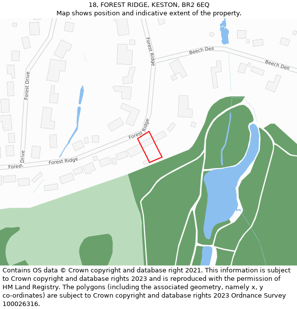 18, FOREST RIDGE, KESTON, BR2 6EQ: Location map and indicative extent of plot