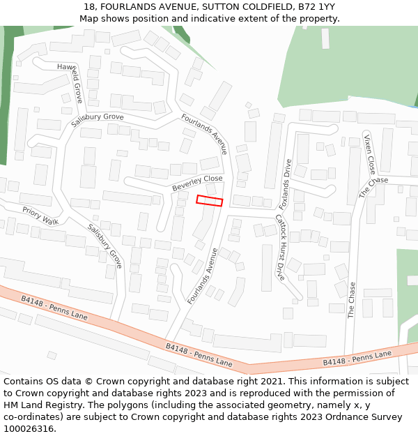 18, FOURLANDS AVENUE, SUTTON COLDFIELD, B72 1YY: Location map and indicative extent of plot