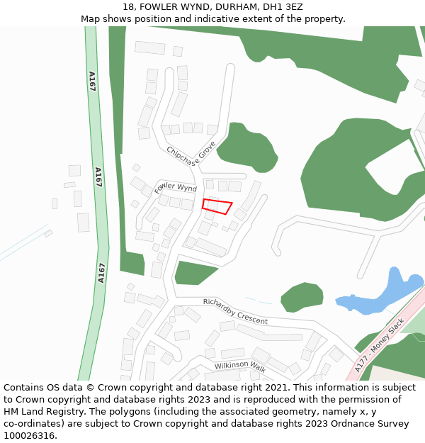 18, FOWLER WYND, DURHAM, DH1 3EZ: Location map and indicative extent of plot