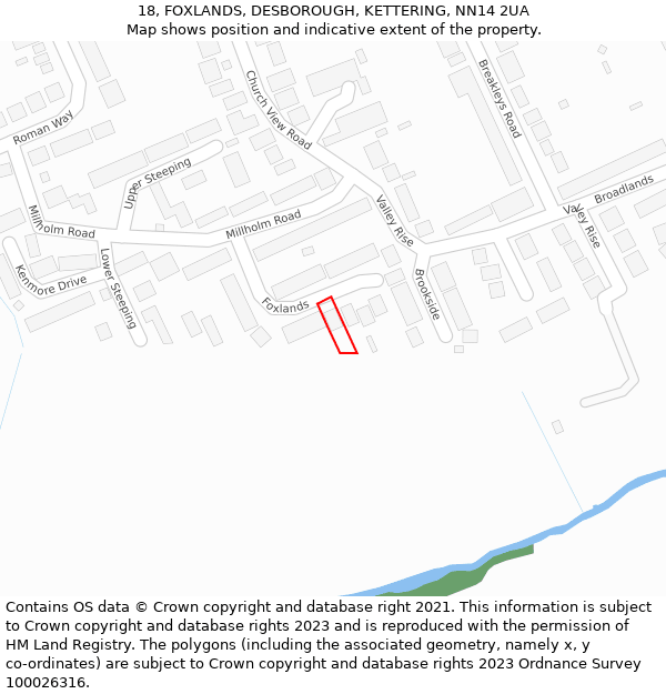 18, FOXLANDS, DESBOROUGH, KETTERING, NN14 2UA: Location map and indicative extent of plot