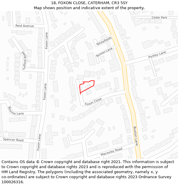 18, FOXON CLOSE, CATERHAM, CR3 5SY: Location map and indicative extent of plot