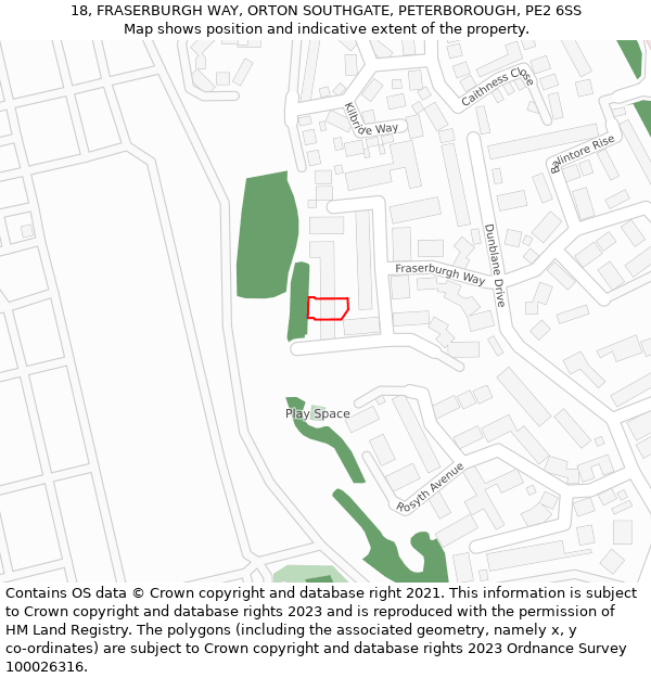 18, FRASERBURGH WAY, ORTON SOUTHGATE, PETERBOROUGH, PE2 6SS: Location map and indicative extent of plot