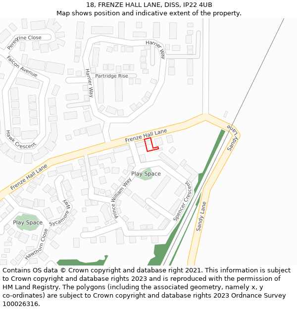 18, FRENZE HALL LANE, DISS, IP22 4UB: Location map and indicative extent of plot