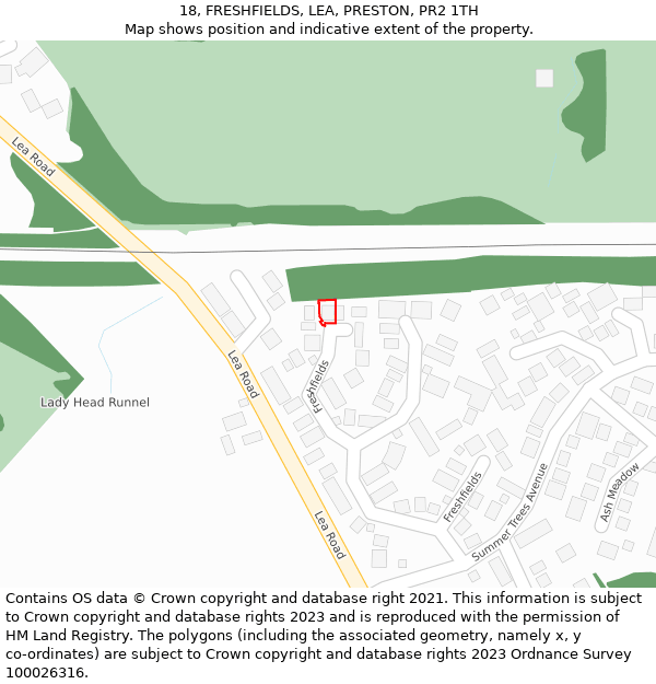 18, FRESHFIELDS, LEA, PRESTON, PR2 1TH: Location map and indicative extent of plot