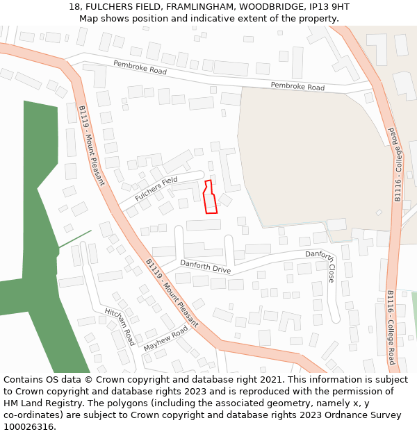 18, FULCHERS FIELD, FRAMLINGHAM, WOODBRIDGE, IP13 9HT: Location map and indicative extent of plot