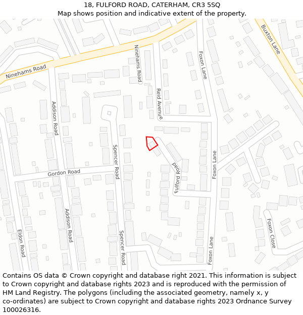 18, FULFORD ROAD, CATERHAM, CR3 5SQ: Location map and indicative extent of plot