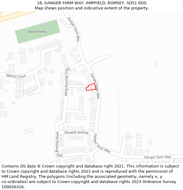 18, GANGER FARM WAY, AMPFIELD, ROMSEY, SO51 0DG: Location map and indicative extent of plot