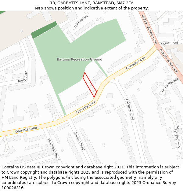 18, GARRATTS LANE, BANSTEAD, SM7 2EA: Location map and indicative extent of plot