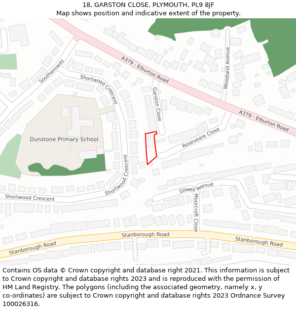 18, GARSTON CLOSE, PLYMOUTH, PL9 8JF: Location map and indicative extent of plot