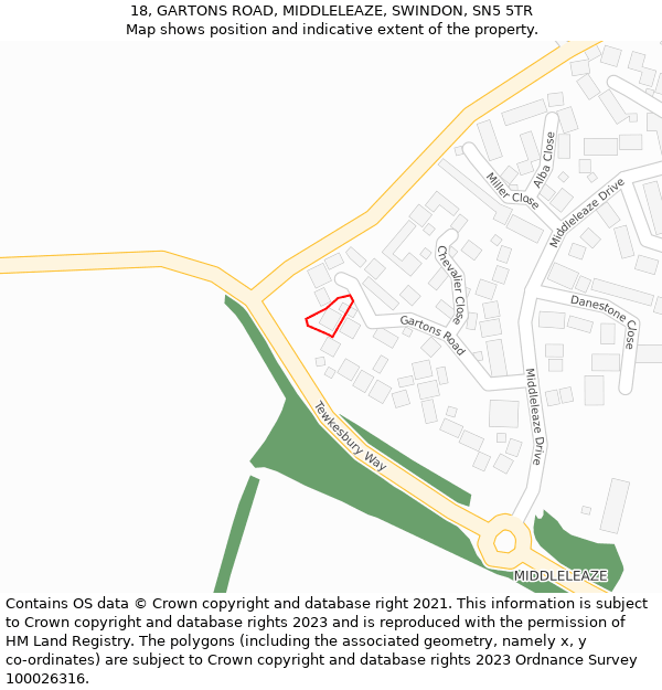 18, GARTONS ROAD, MIDDLELEAZE, SWINDON, SN5 5TR: Location map and indicative extent of plot
