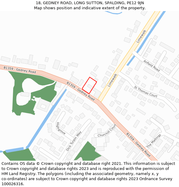 18, GEDNEY ROAD, LONG SUTTON, SPALDING, PE12 9JN: Location map and indicative extent of plot