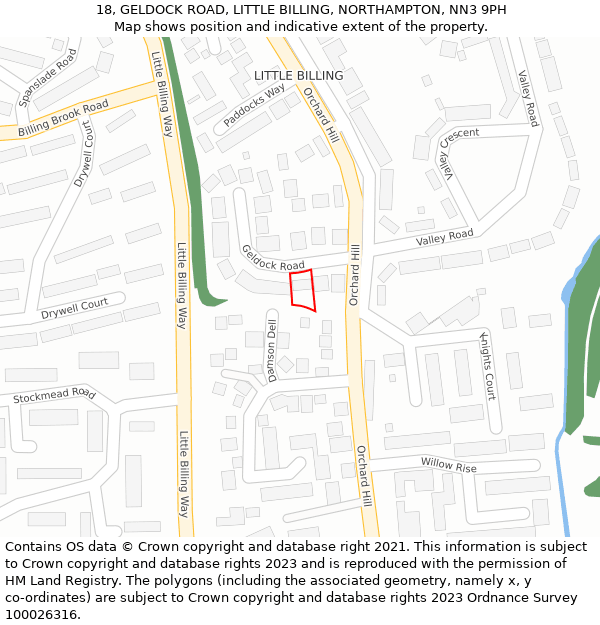 18, GELDOCK ROAD, LITTLE BILLING, NORTHAMPTON, NN3 9PH: Location map and indicative extent of plot