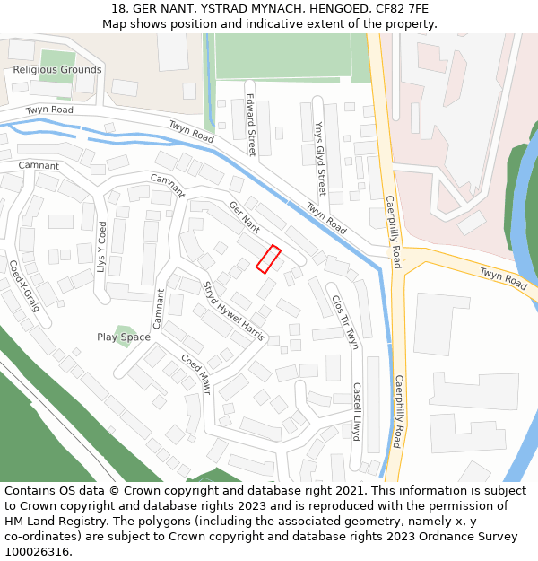 18, GER NANT, YSTRAD MYNACH, HENGOED, CF82 7FE: Location map and indicative extent of plot