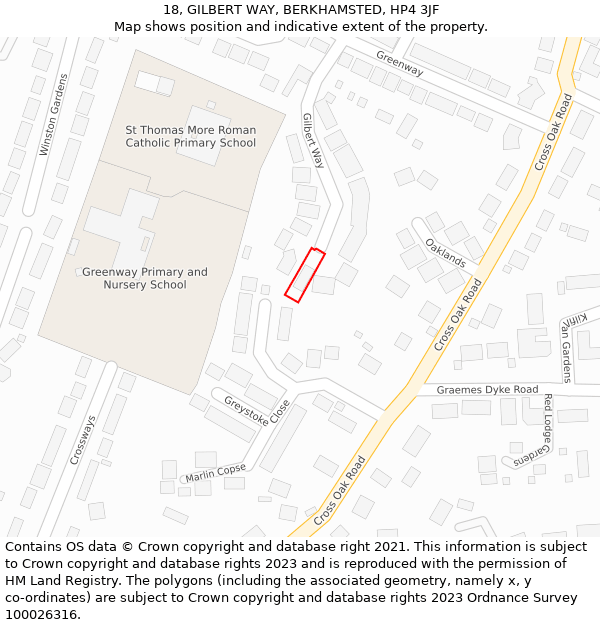 18, GILBERT WAY, BERKHAMSTED, HP4 3JF: Location map and indicative extent of plot