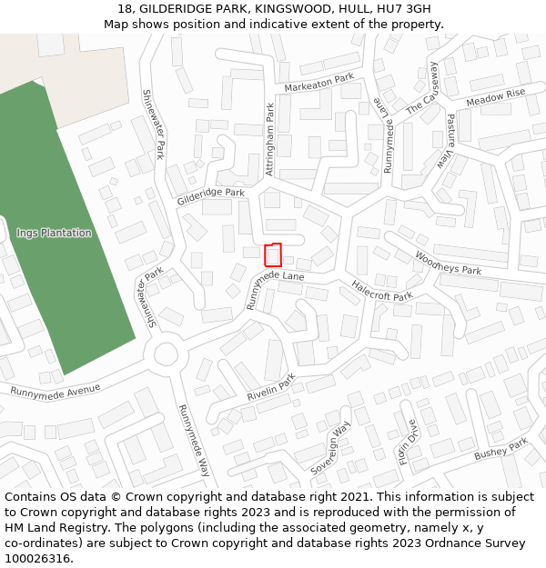 18, GILDERIDGE PARK, KINGSWOOD, HULL, HU7 3GH: Location map and indicative extent of plot