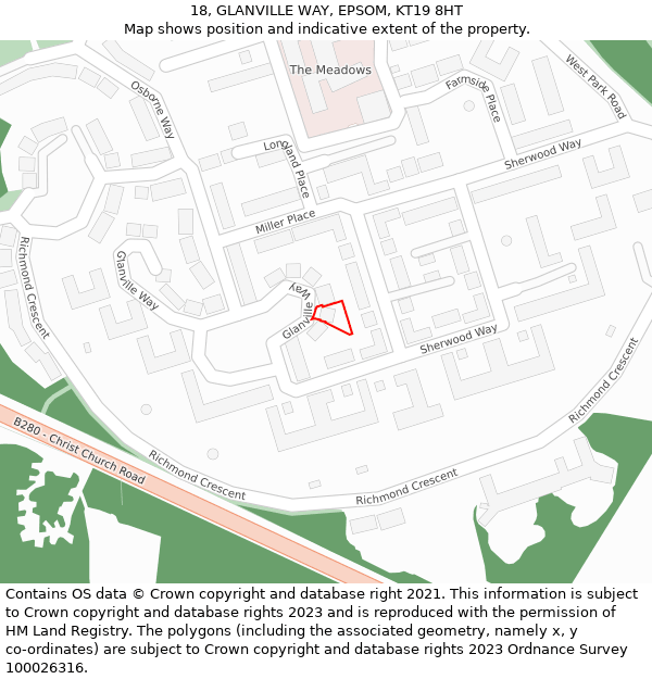 18, GLANVILLE WAY, EPSOM, KT19 8HT: Location map and indicative extent of plot