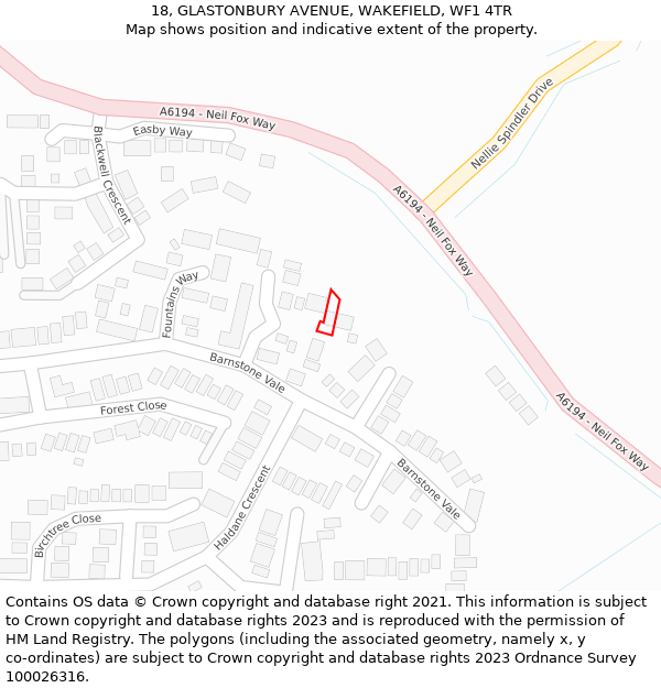 18, GLASTONBURY AVENUE, WAKEFIELD, WF1 4TR: Location map and indicative extent of plot