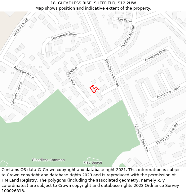 18, GLEADLESS RISE, SHEFFIELD, S12 2UW: Location map and indicative extent of plot