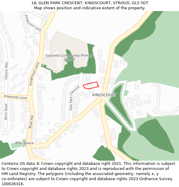 18, GLEN PARK CRESCENT, KINGSCOURT, STROUD, GL5 5DT: Location map and indicative extent of plot