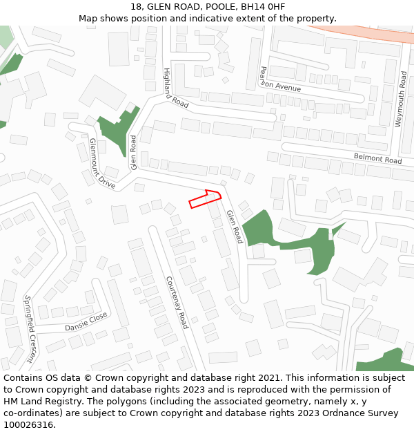 18, GLEN ROAD, POOLE, BH14 0HF: Location map and indicative extent of plot