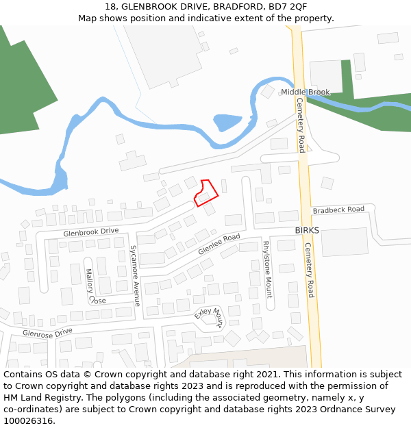 18, GLENBROOK DRIVE, BRADFORD, BD7 2QF: Location map and indicative extent of plot
