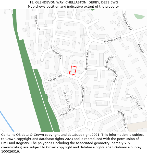 18, GLENDEVON WAY, CHELLASTON, DERBY, DE73 5WG: Location map and indicative extent of plot