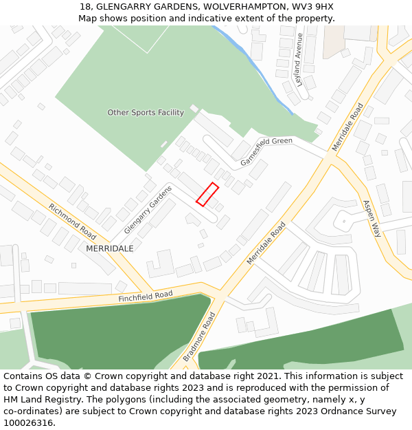 18, GLENGARRY GARDENS, WOLVERHAMPTON, WV3 9HX: Location map and indicative extent of plot