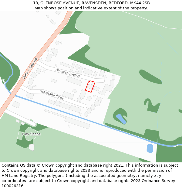 18, GLENROSE AVENUE, RAVENSDEN, BEDFORD, MK44 2SB: Location map and indicative extent of plot