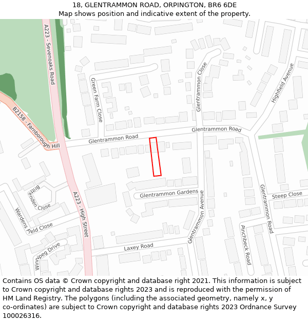 18, GLENTRAMMON ROAD, ORPINGTON, BR6 6DE: Location map and indicative extent of plot