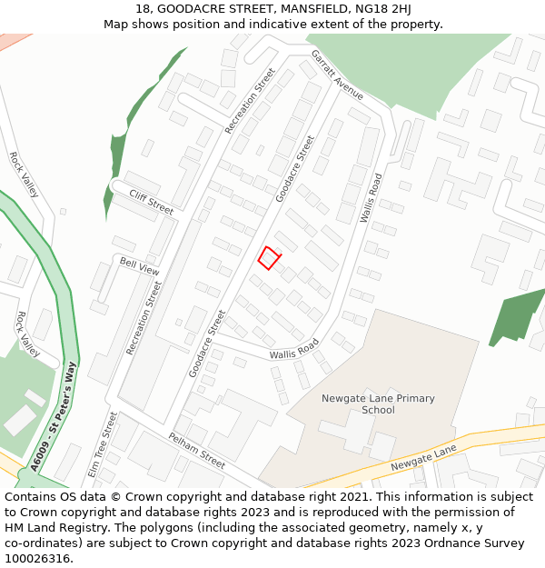 18, GOODACRE STREET, MANSFIELD, NG18 2HJ: Location map and indicative extent of plot