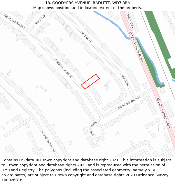 18, GOODYERS AVENUE, RADLETT, WD7 8BA: Location map and indicative extent of plot