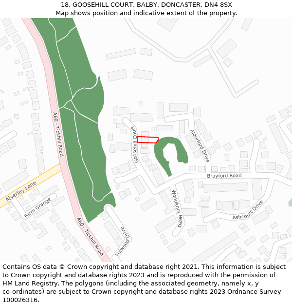 18, GOOSEHILL COURT, BALBY, DONCASTER, DN4 8SX: Location map and indicative extent of plot