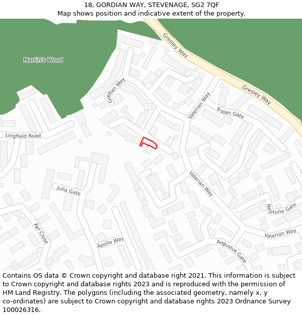 18, GORDIAN WAY, STEVENAGE, SG2 7QF: Location map and indicative extent of plot