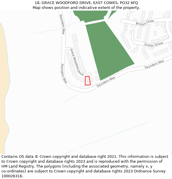 18, GRACE WOODFORD DRIVE, EAST COWES, PO32 6FQ: Location map and indicative extent of plot