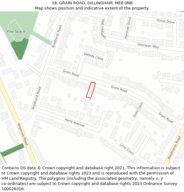 18, GRAIN ROAD, GILLINGHAM, ME8 0NB: Location map and indicative extent of plot