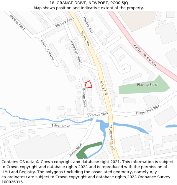 18, GRANGE DRIVE, NEWPORT, PO30 5JQ: Location map and indicative extent of plot