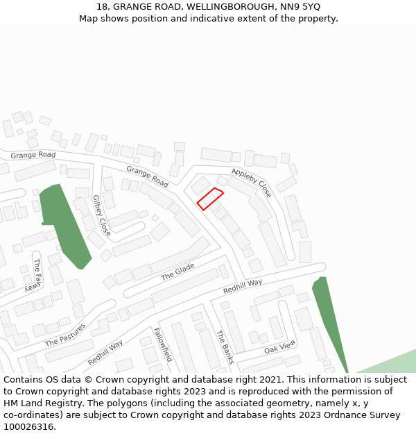 18, GRANGE ROAD, WELLINGBOROUGH, NN9 5YQ: Location map and indicative extent of plot