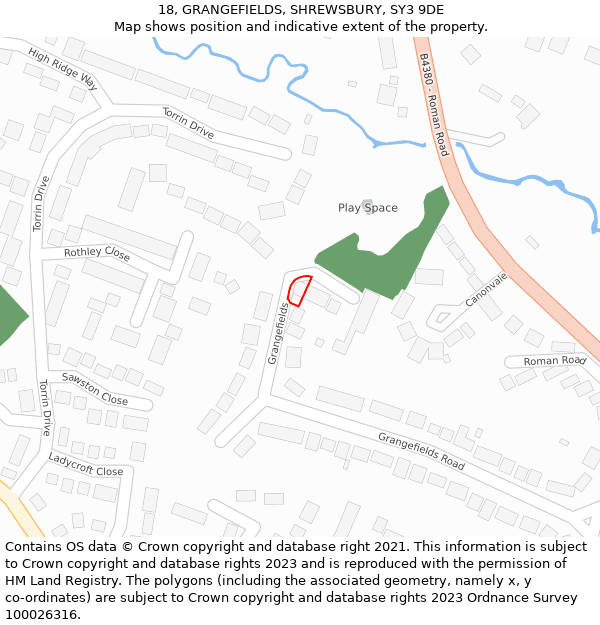 18, GRANGEFIELDS, SHREWSBURY, SY3 9DE: Location map and indicative extent of plot