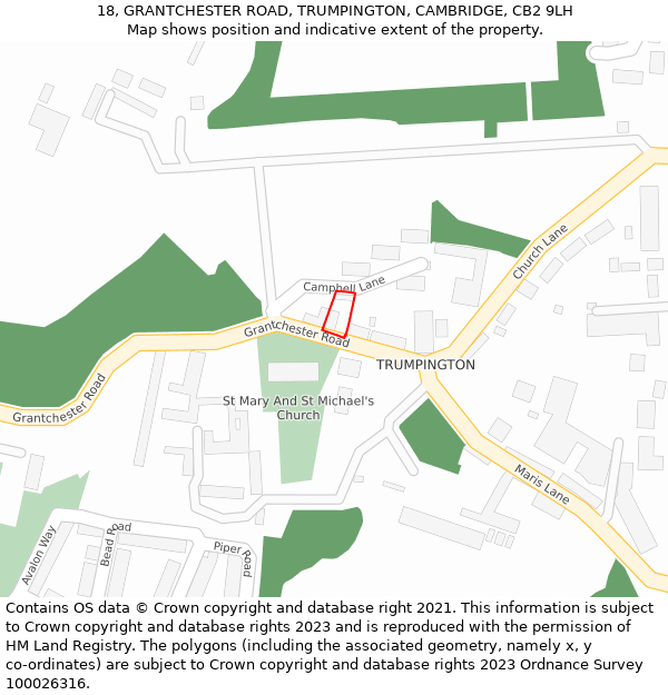 18, GRANTCHESTER ROAD, TRUMPINGTON, CAMBRIDGE, CB2 9LH: Location map and indicative extent of plot