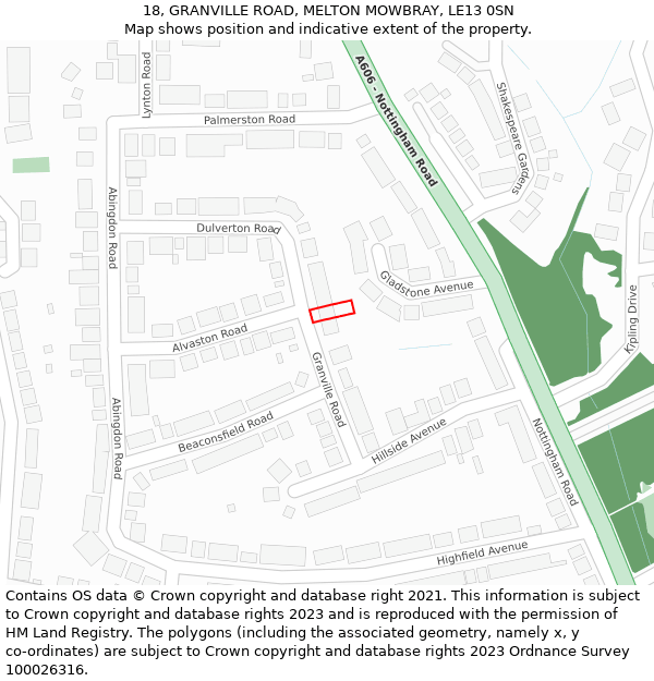 18, GRANVILLE ROAD, MELTON MOWBRAY, LE13 0SN: Location map and indicative extent of plot